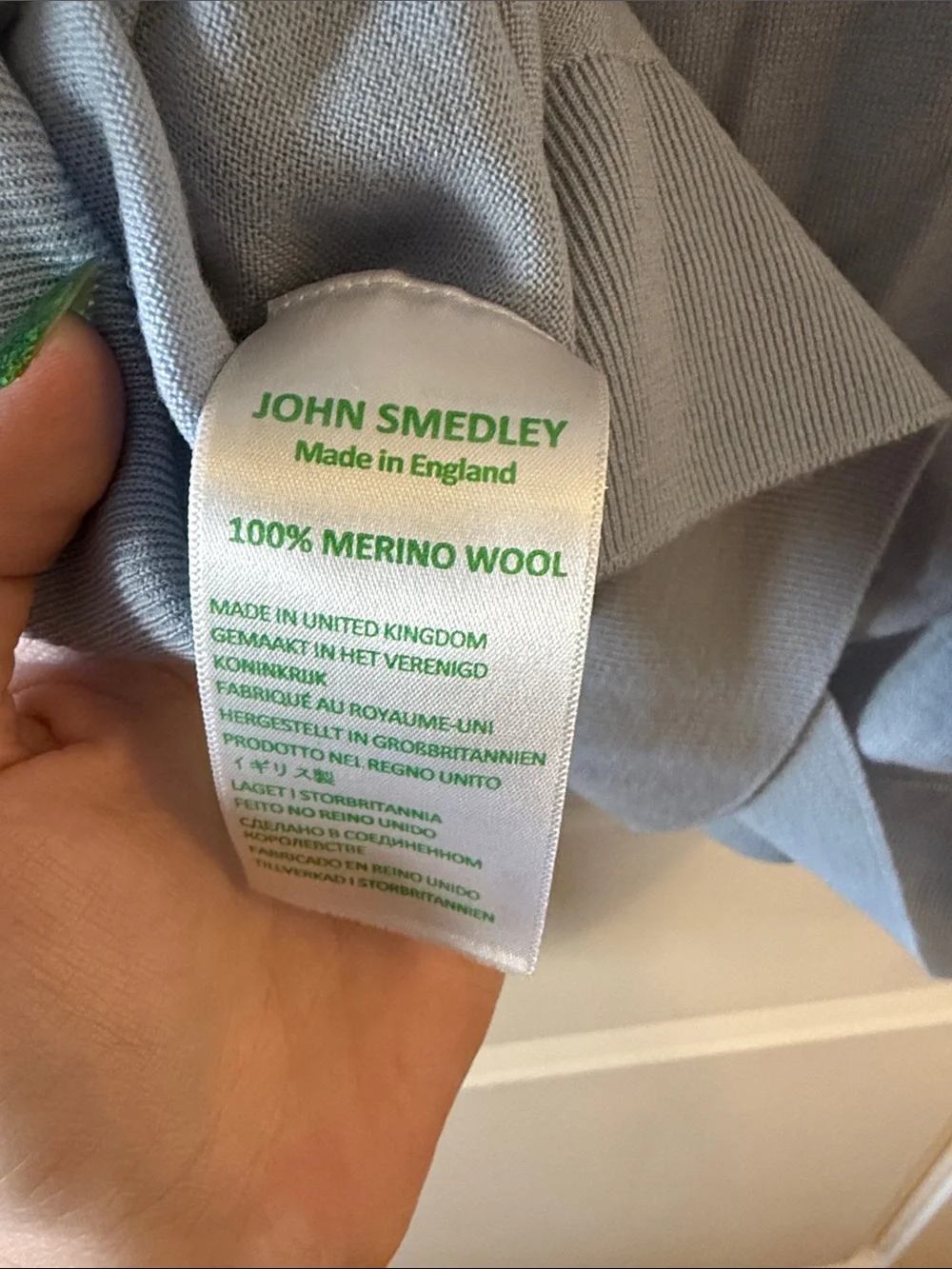 EUC John Smedley for Todd Snyder Light Blue Crewneck Marcus Merino Wool Sweater